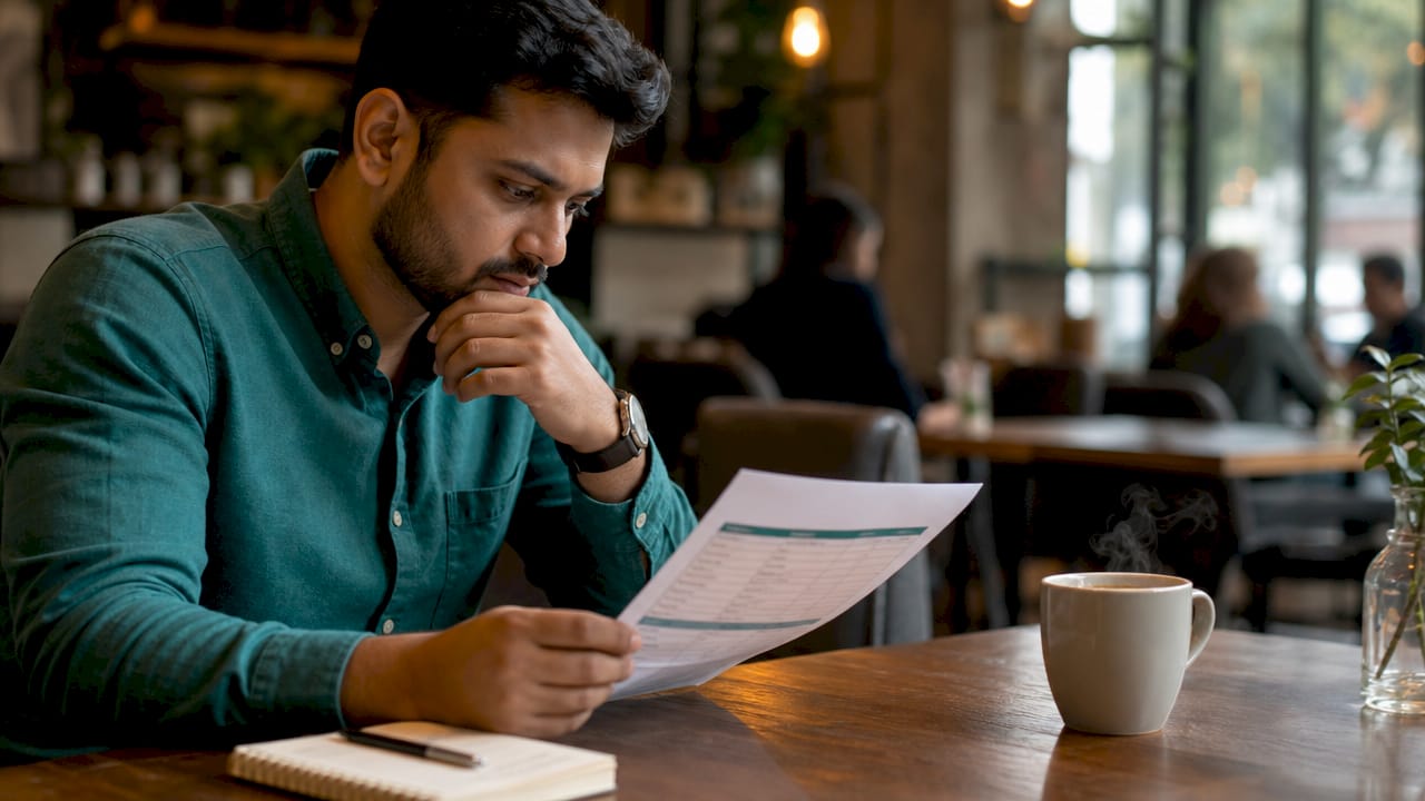 Hands with pen over repayment schedule at office desk