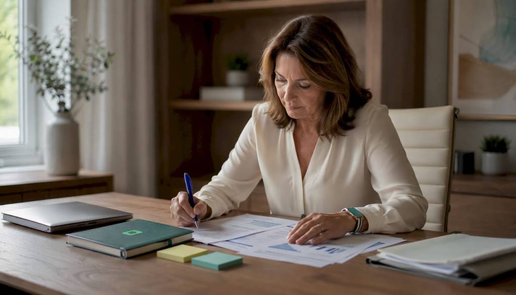 Businesswoman reviewing working capital finance documents