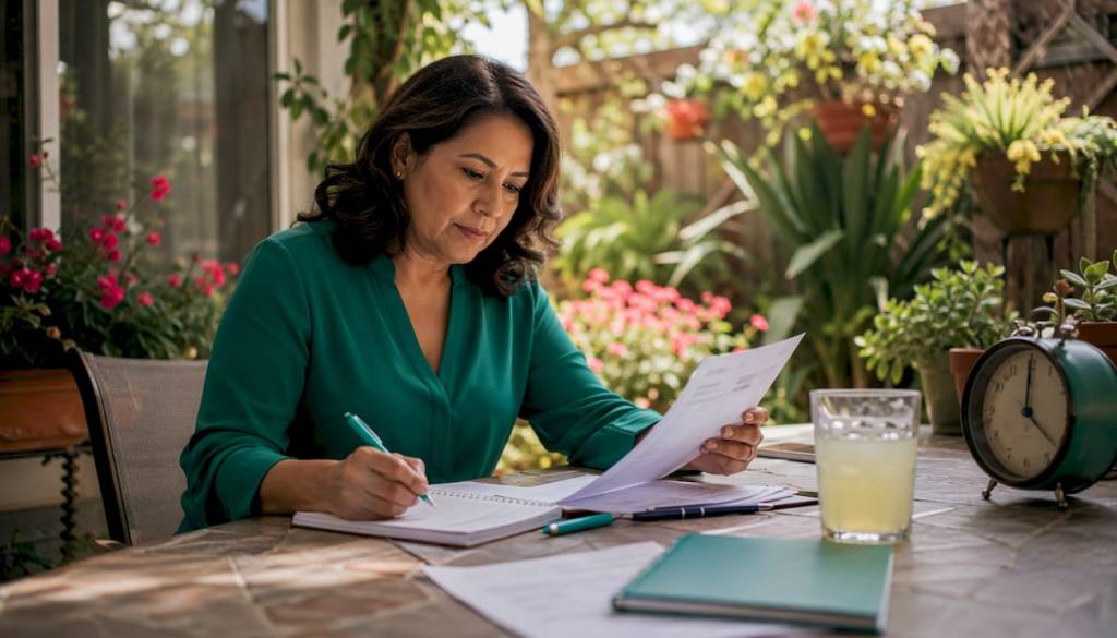 Person reviewing financial documents at home table