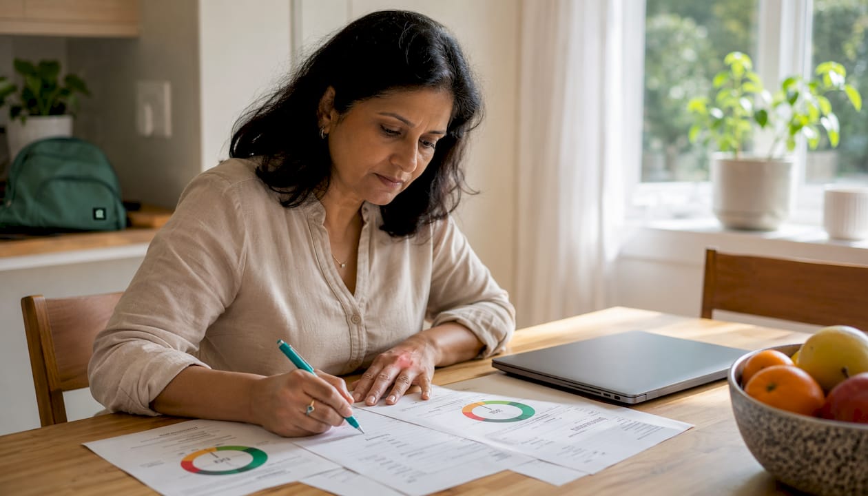 Hands reviewing credit eligibility documents