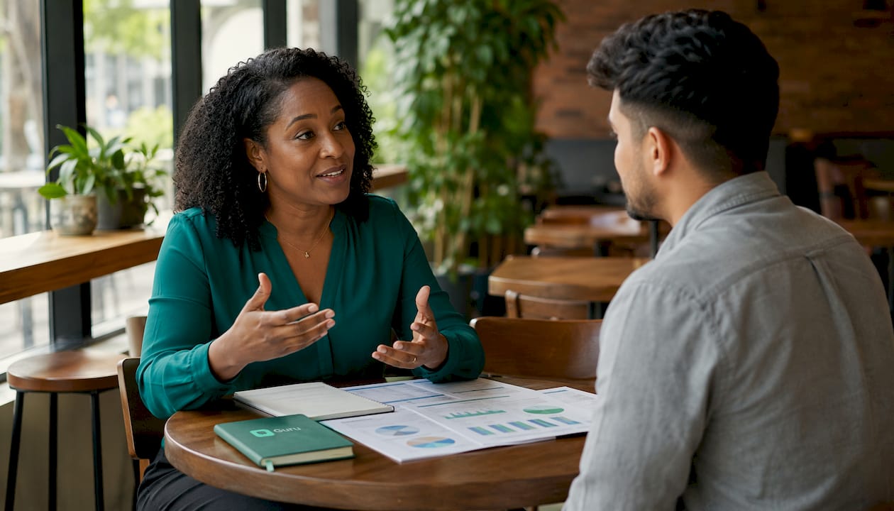 Financial advisor consulting a small business owner