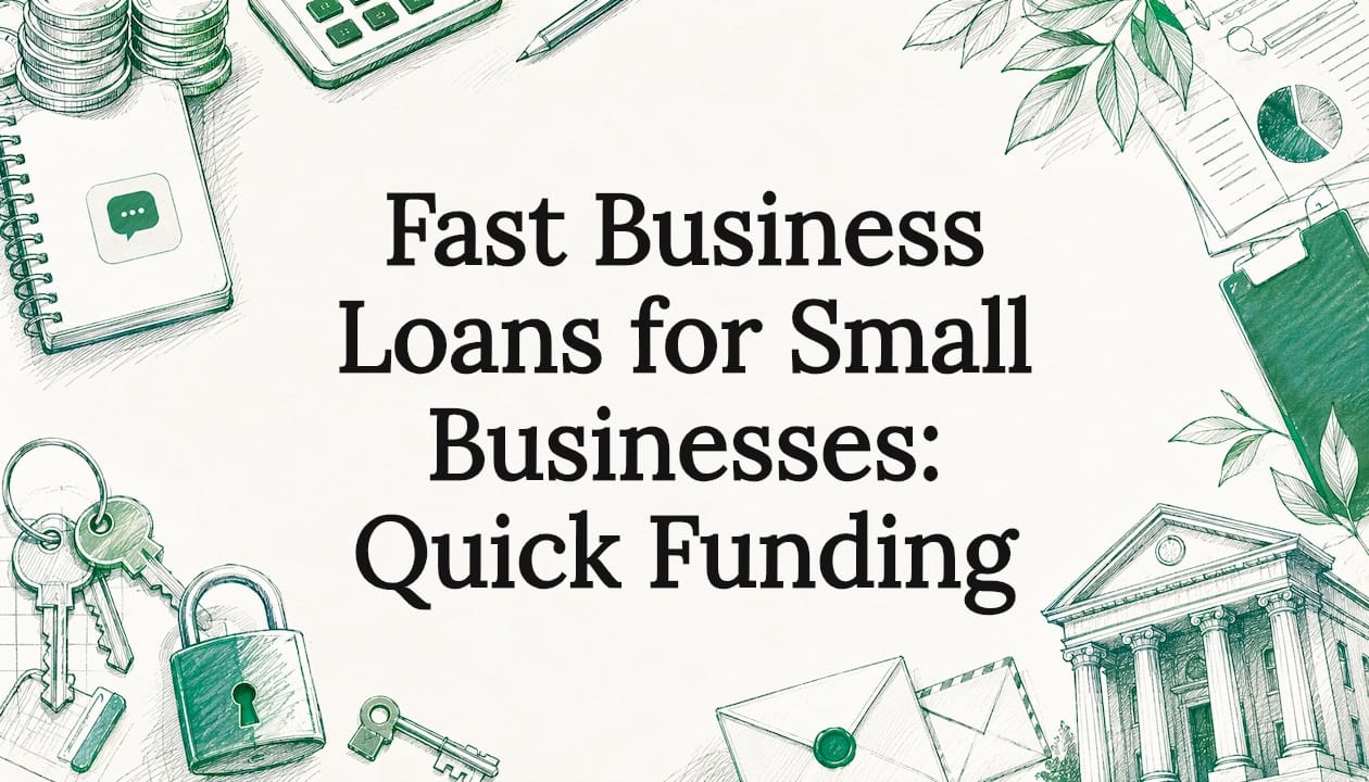 Decorative title card illustration with business finance elements