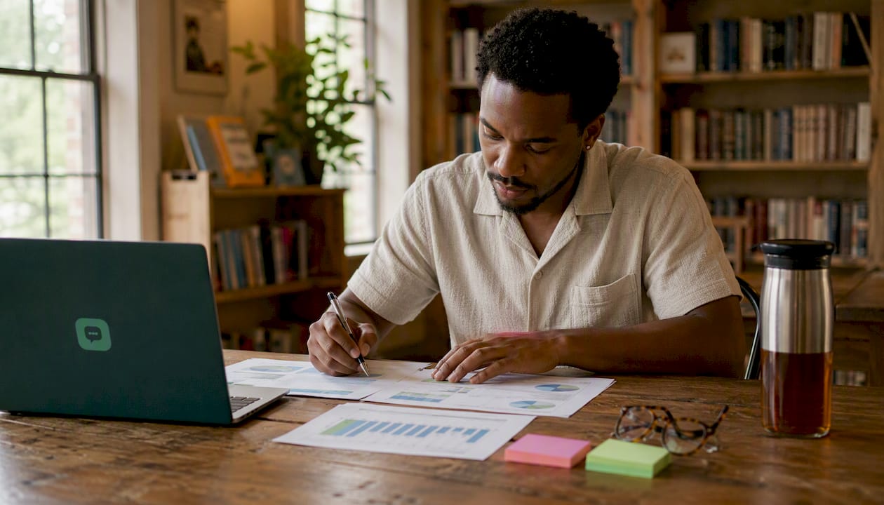 Man evaluating business line of credit paperwork