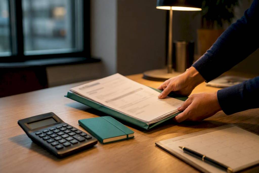 Invoice financing documents beside calculator