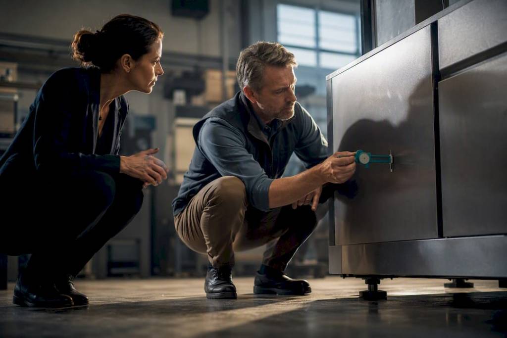 Appraiser inspecting business equipment collateral