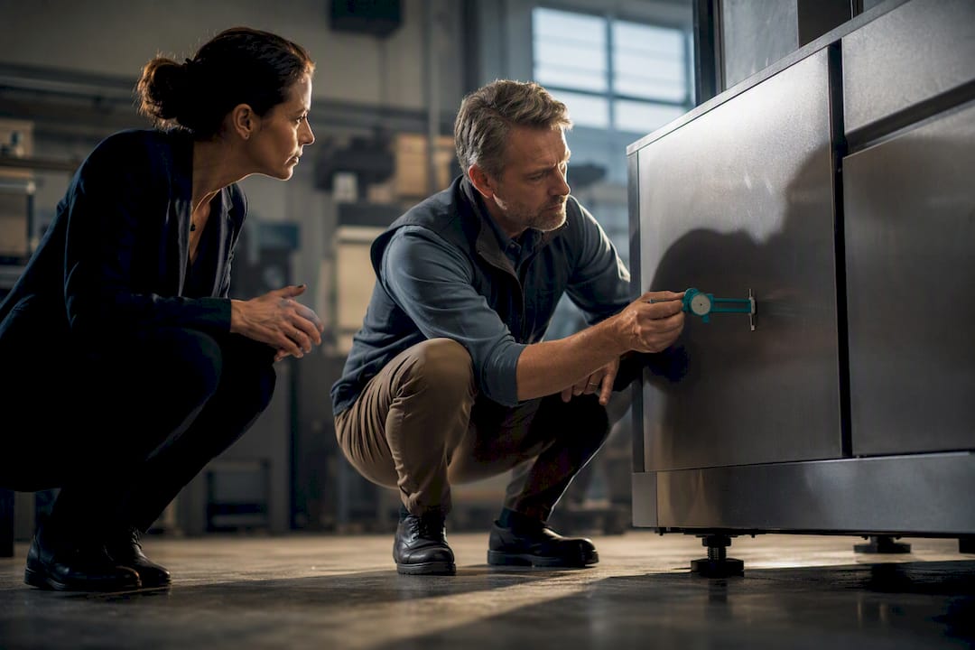 Appraiser inspecting business equipment collateral