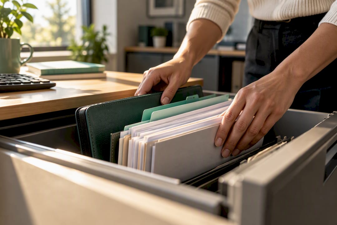 Business owner organizing loan documents