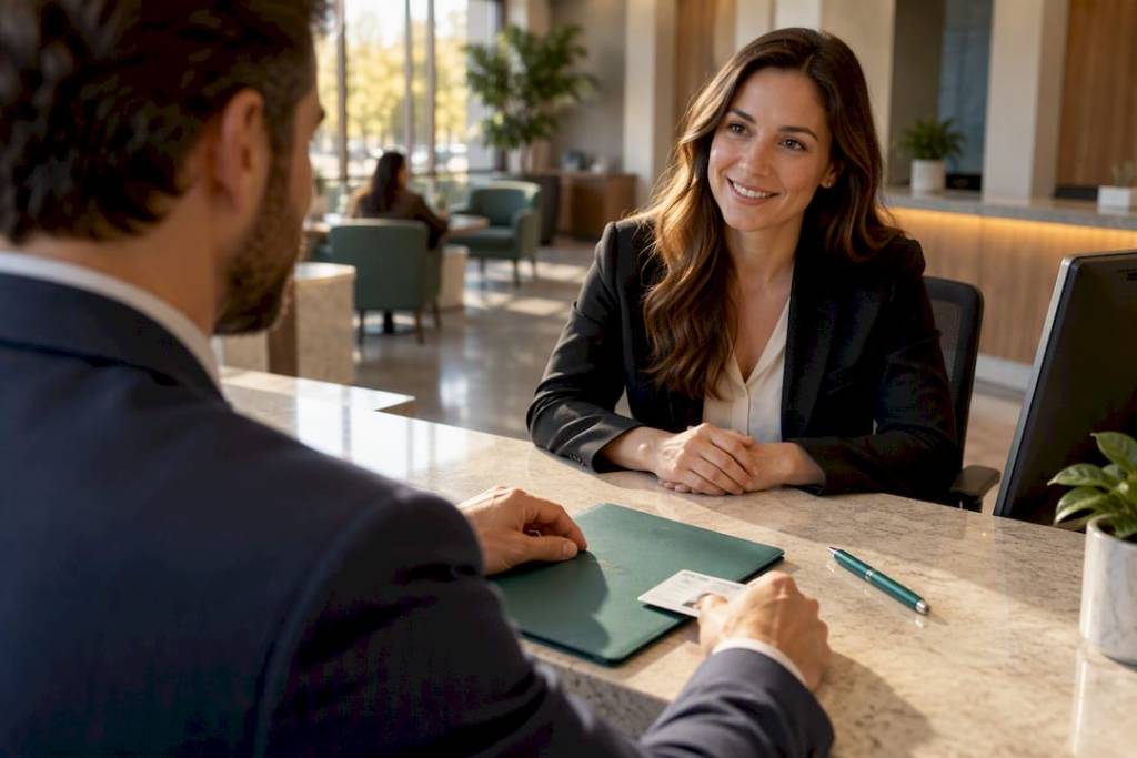 Business owner opening bank account