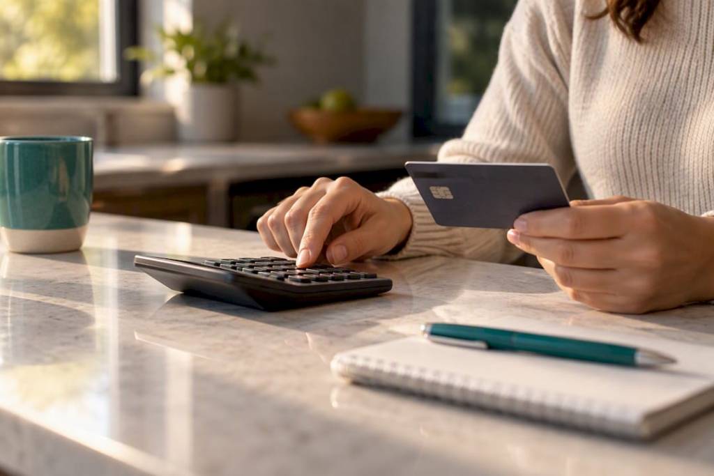 Hands comparing credit card refinancing costs