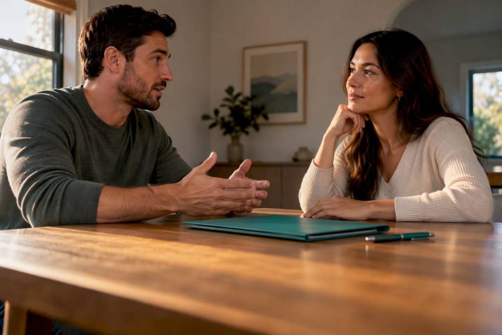 Borrower discussing loan with potential cosigner