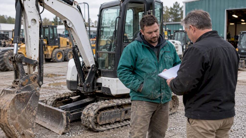 Contractor reviewing equipment financing decision